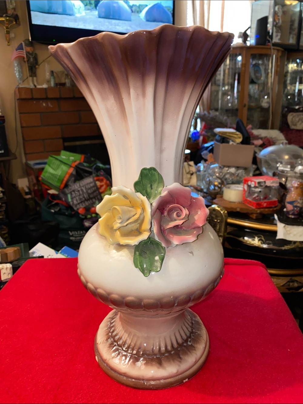 Vintage Capodimonte Hand-Painted Pink and White Floral Porcelain Vase